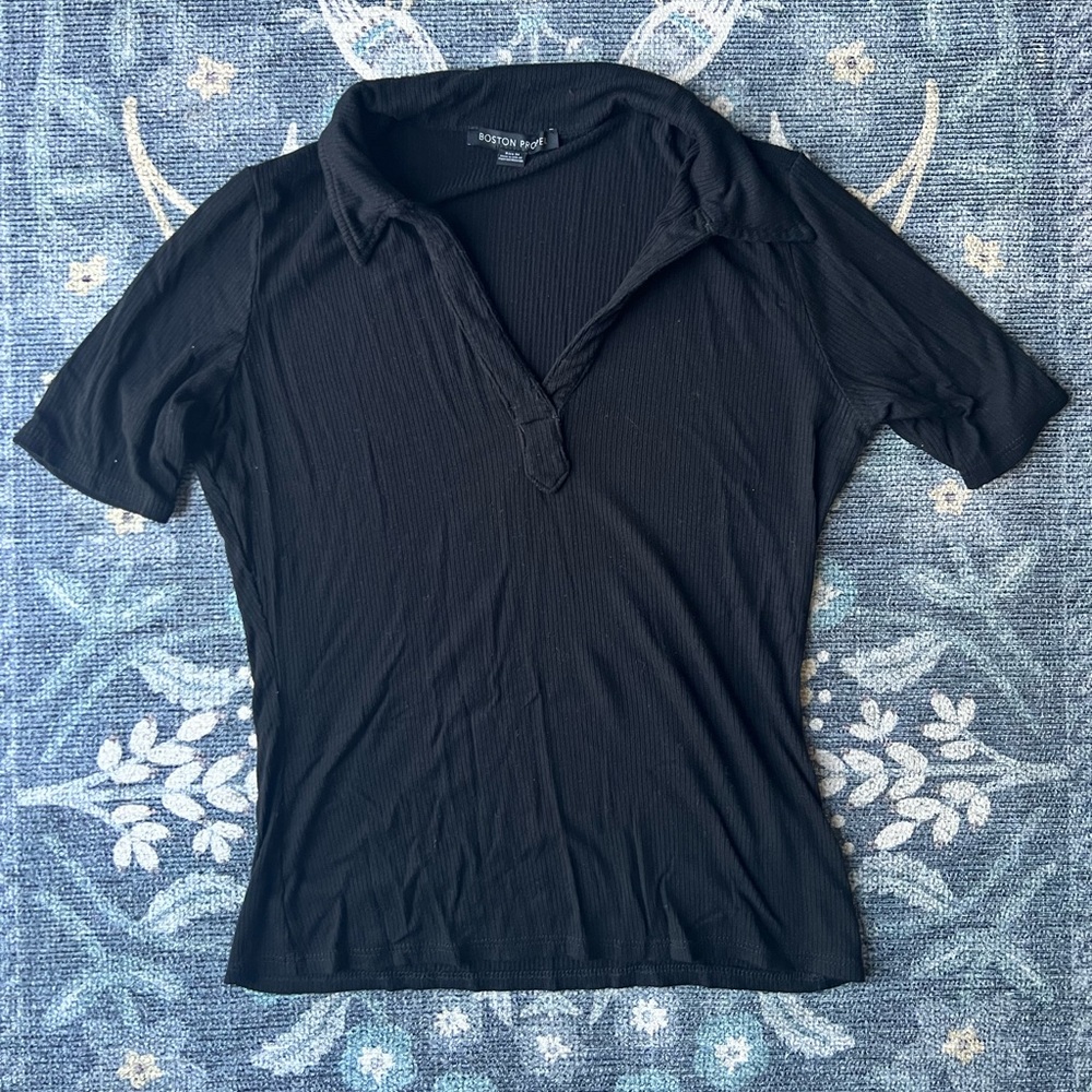 Boston Proper ribbed fitted deep V collar knit top